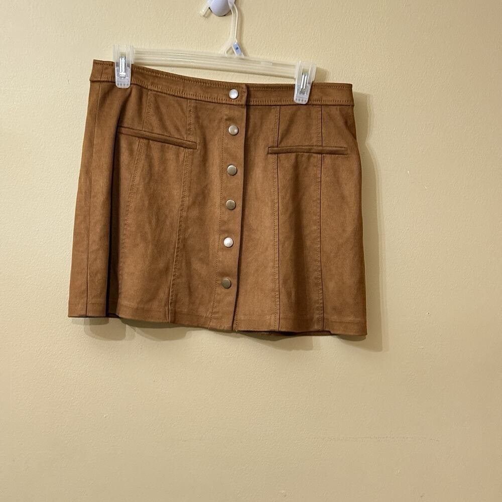 70s Retro Western Autumn Bohemian Zara Faux Suede Button Front Mini Skirt L